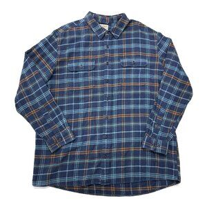 LL Bean Katahdin Performance Flannel Button Up Shirt Mens XLT Blue Plaid Heavy